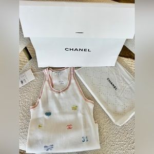 Chanel White Pink CC Top